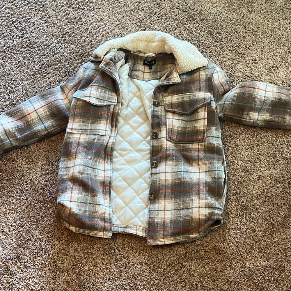 New Look Plaid Jacket with Sherpa Lining - Gray and Brown